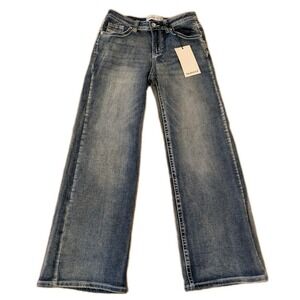 Telepatia Mid Rise Wide Leg Faded Jeans Junior 11 Embellished Skull Wings Floral